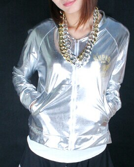 de chaquetas sueltas de baile con cremallera y empalme de jazz para mujeres y hombres, unisex, de color dorado y plateado, ropa de rendimiento superior brillante: Plata / M