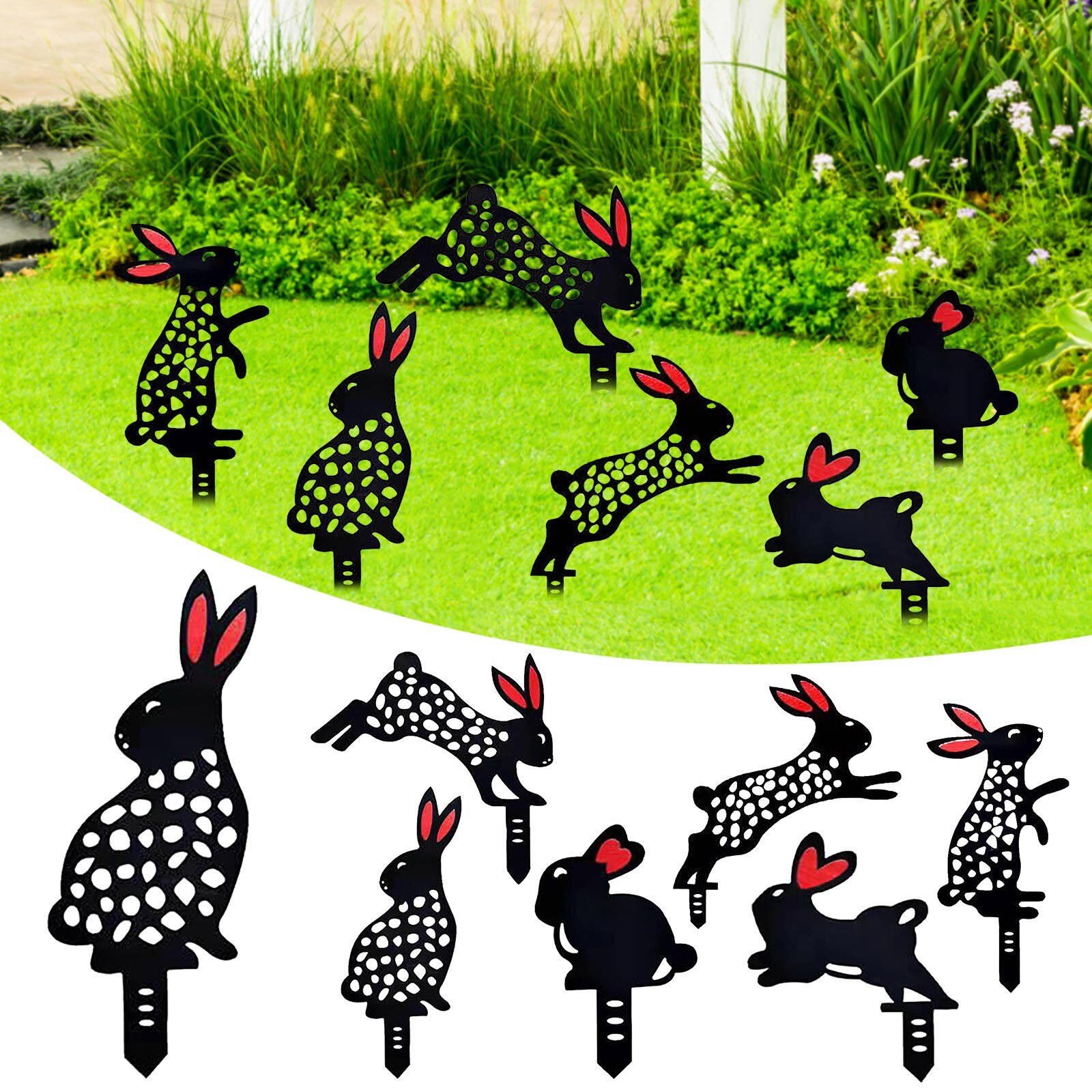 1PC Easter Bunny Wrought Iron Outdoor Garden Yard Lawn Metal Arts Decoration Rabbit-shaped Garden Insert Decorative Stakes