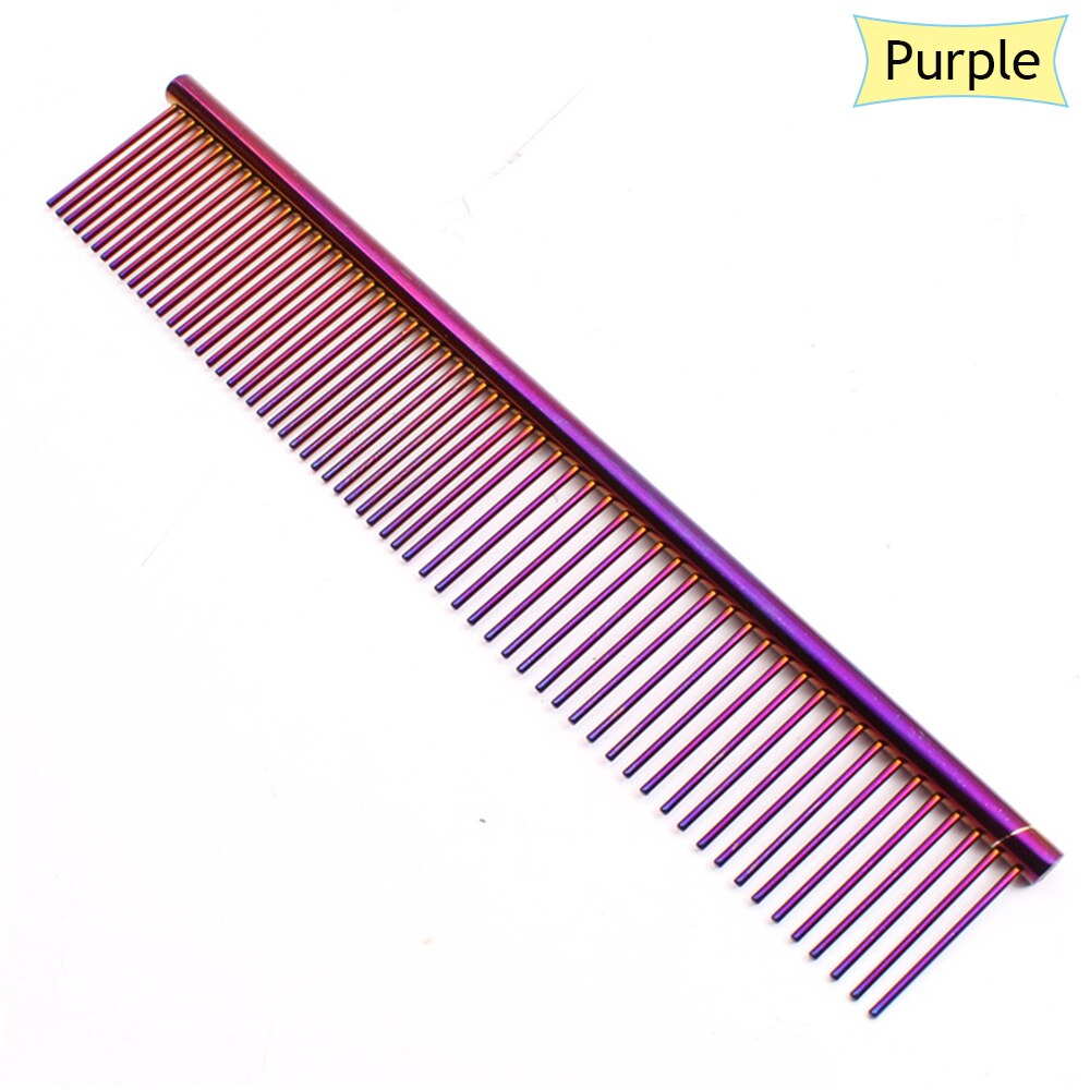 1PC Multicolor Pet Dog Cat Hair Comb Metal Double Row Brush Grooming Hair Steel Comb Beauty Cleaning Supplies: purple