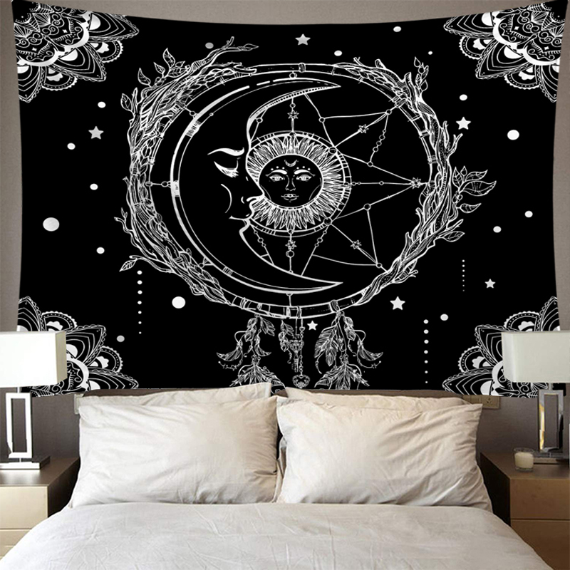 Tapiz para colgar en la pared, tapiz de poliéster con estampado de estrellas y Luna, decoración de pared para el hogar, tapices psicodélicos