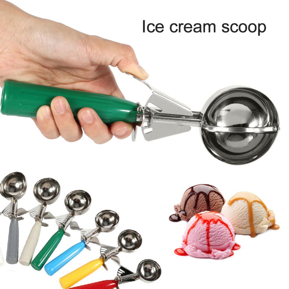 Stainless Steel Ice Cream Scoops with Plastic Handle Fruit Mash Spoon Ice Cream Ball Scoop Ice Cream Spoons Kitchen Tool
