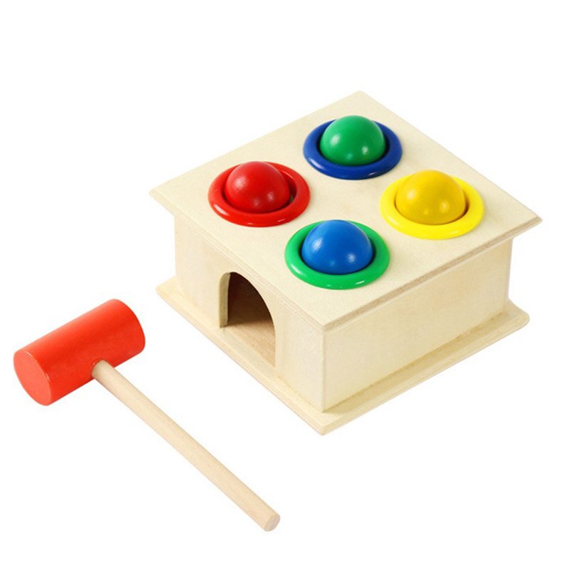 1Stck Baby Hammer Ball Spielzeug 4 See Nette Natur Farbe Quadratischen Tisch Holz Hammer Ball Spiel FrüHenne Bildung für Baby freundlicher