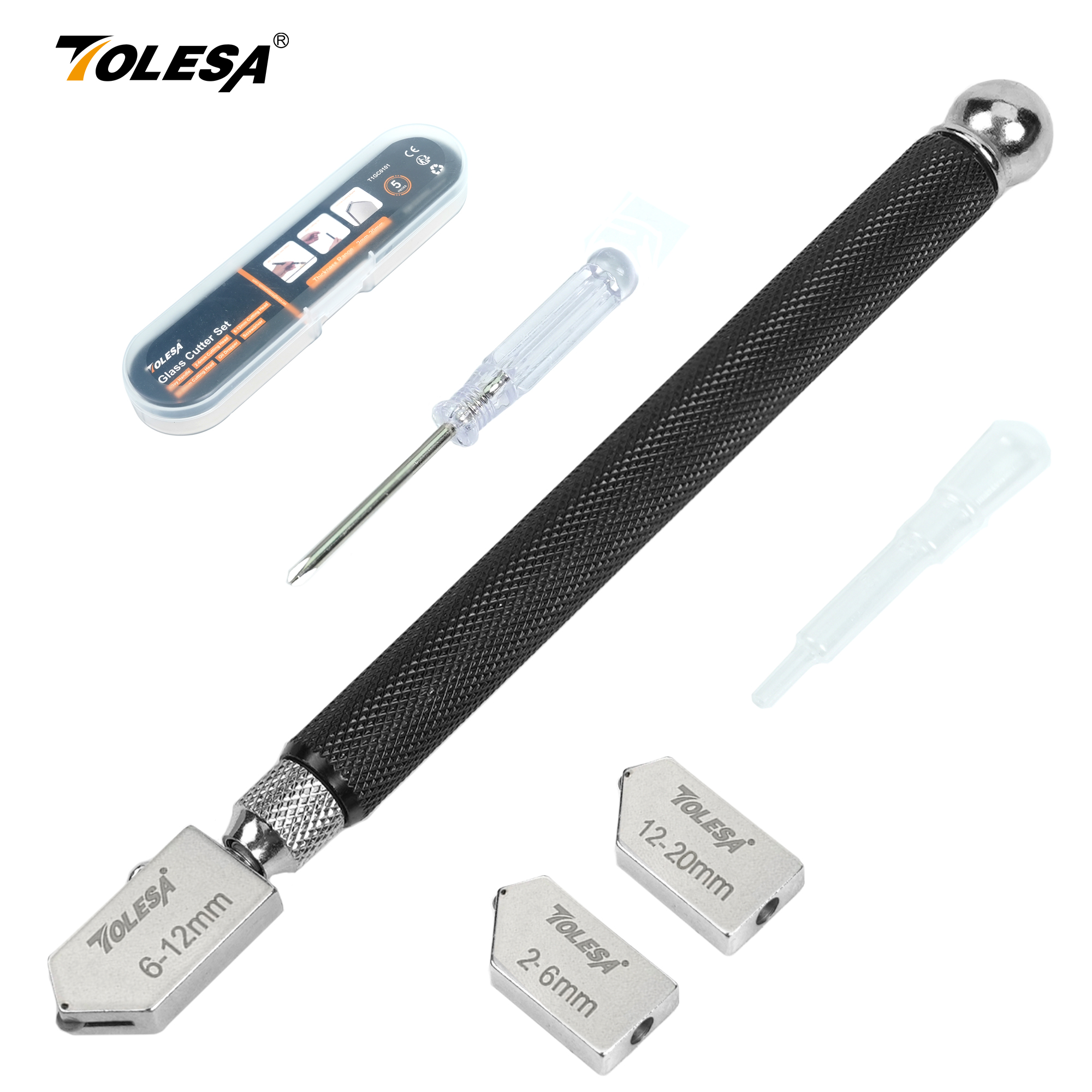 Kits de cortador de vidro TOLESA 2mm-20mm, ferramenta de corte de vidro com alimentação aotomática de óleo e caixa, cortador de vidro para espelhos/telelas/mosaico
