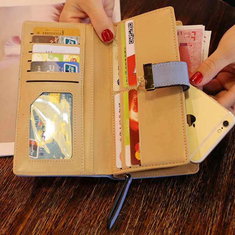 Women Wallets Long Wallet Ladies Buckle Hollow Leaf Purse Wallet Female Women Purse Card Holder