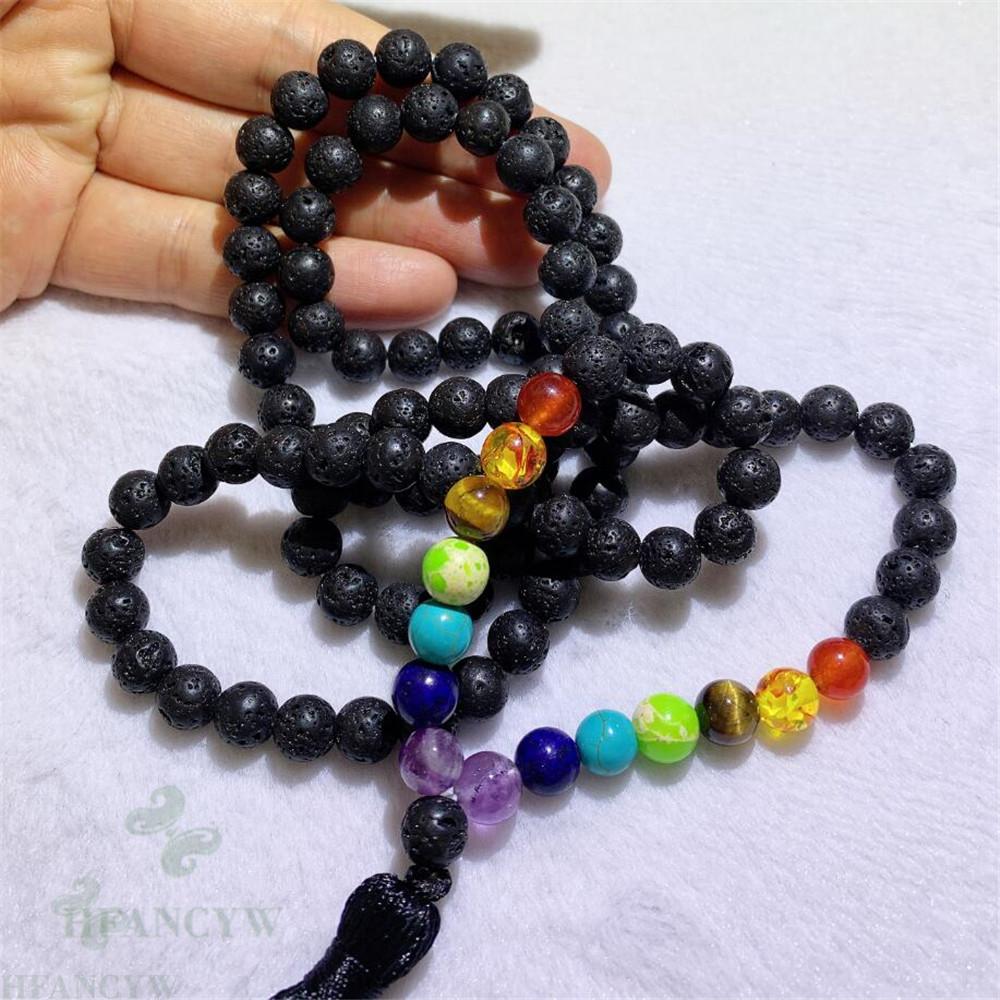 8 millimetri di Pietra Lavica 108 Perline 7 Chakra Della Collana Della Nappa Braccialetto Pregate Benedica Braccialetto Fatto A Mano Elegante