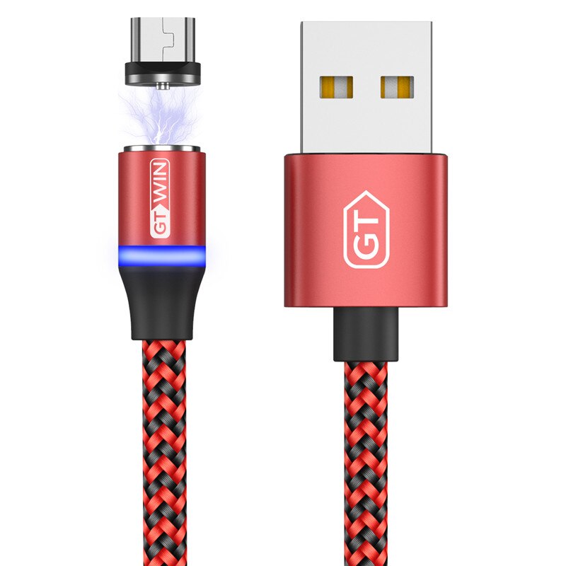 GTWIN Magnetische Kabel Micro USB Kabel Magnetische Lading usb type c Kabel Voor Samsung Redmi Xiaomi usb c Kabel Telefoon oplaadsnoer: Rood / 1m For Type C