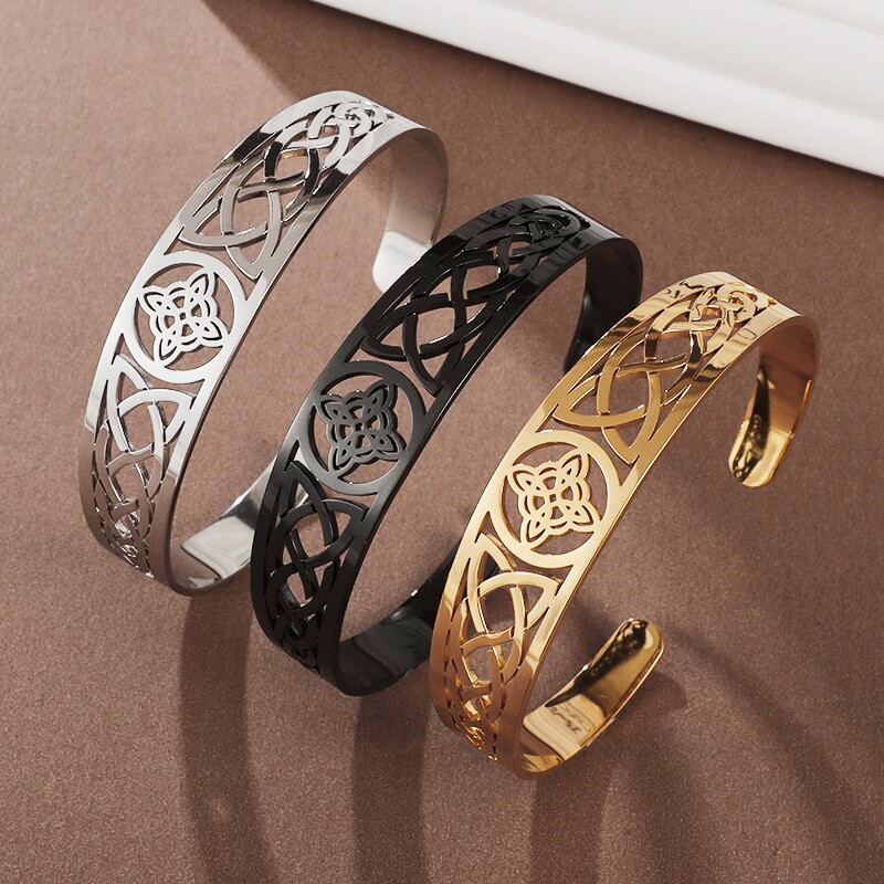 Pulsera con nudo de bruja, brazalete abierto ajustable de acero inoxidable, amuleto de brujería celta, joyería para hombres y mujeres, de cumpleaños