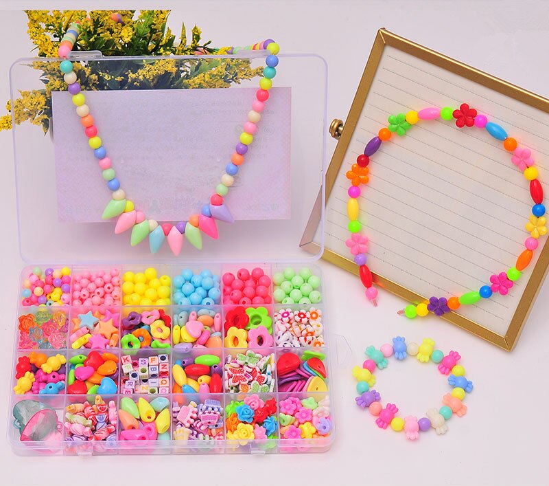24 Raster Kinderen Diy Handgemaakte Kralen Speelgoed Met Accessoire Set Creatieve Meisje Ketting Armband Om Kinderen De beste Cadeau: m