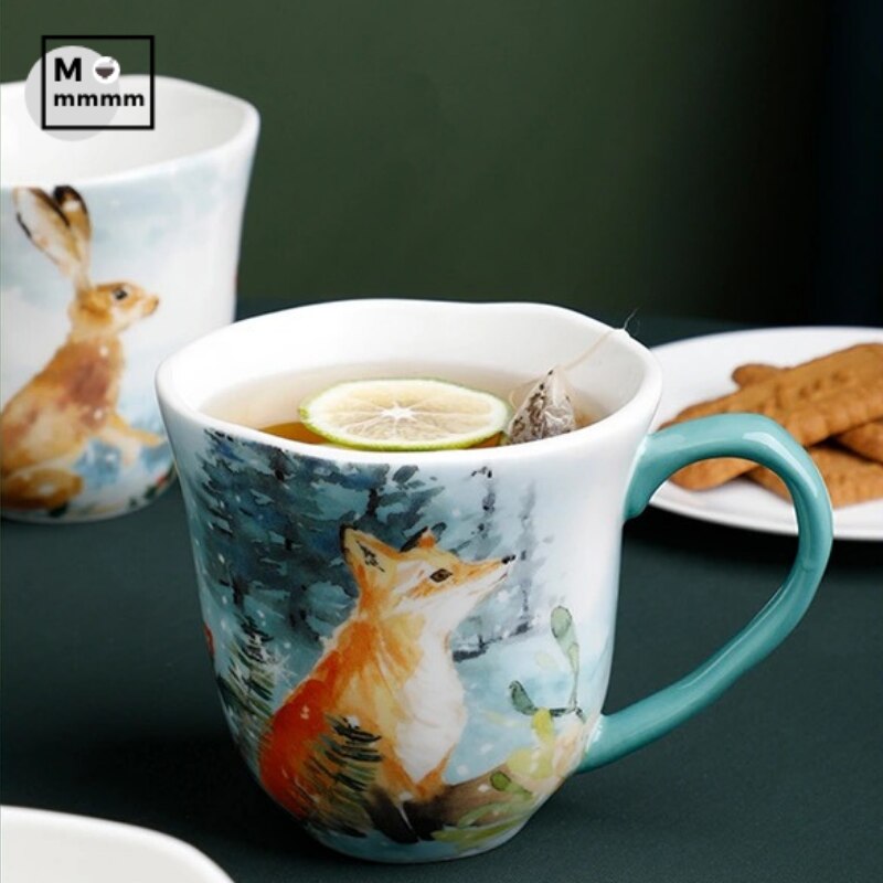Keramik Becher Mit Untertassen Set Bts Tasse Original Frühstück Tassen Espresso Tasse Wald Tiere Tassen Kaffee Tassen Set Mit Dessert platte