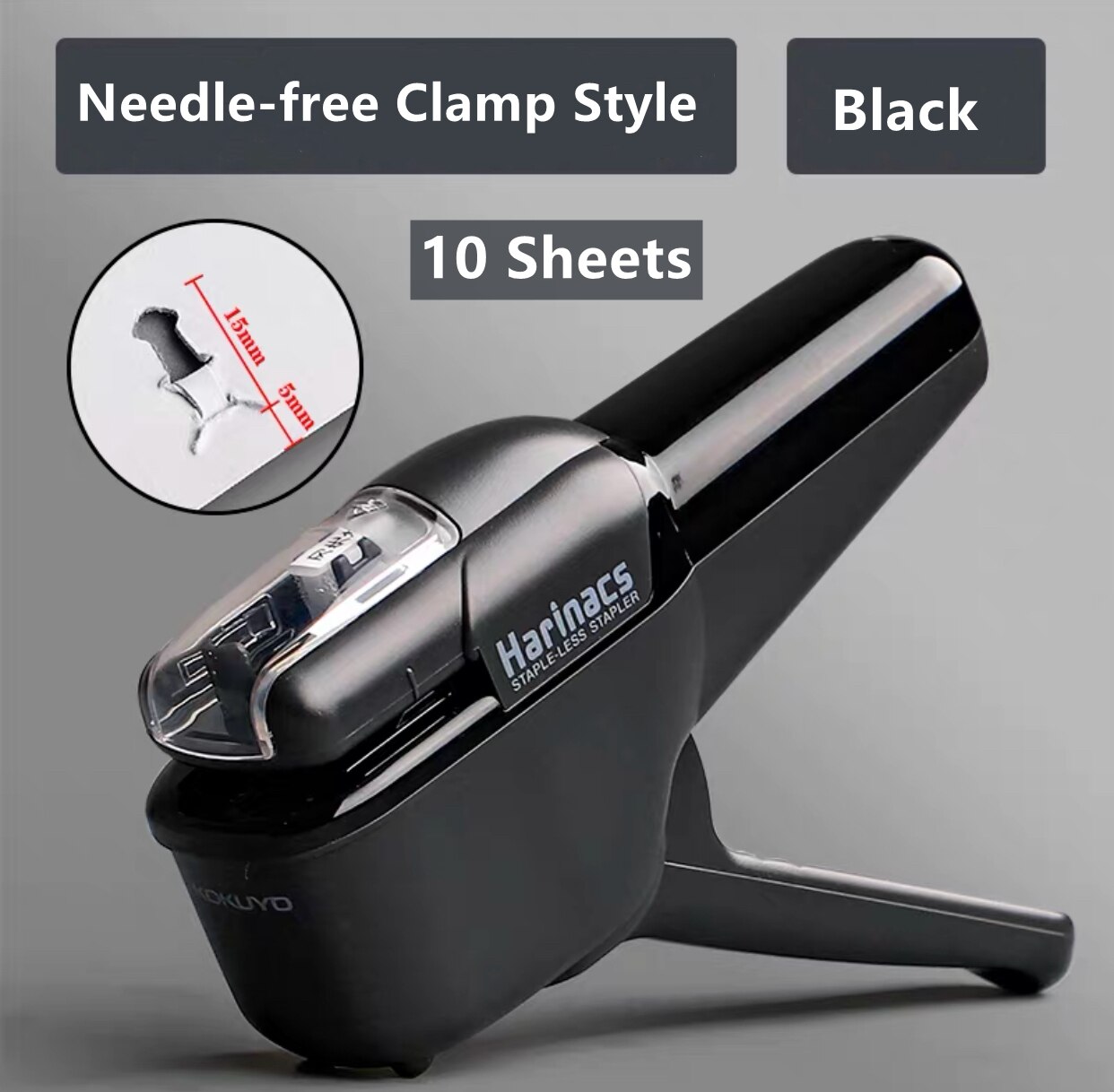 KOKUYO Stapleless Stapler Free Stapler Book Paper Mini Portable No Staples School Office Supplies For 5 Sheets or 10 Sheets: Clamp Style-Black