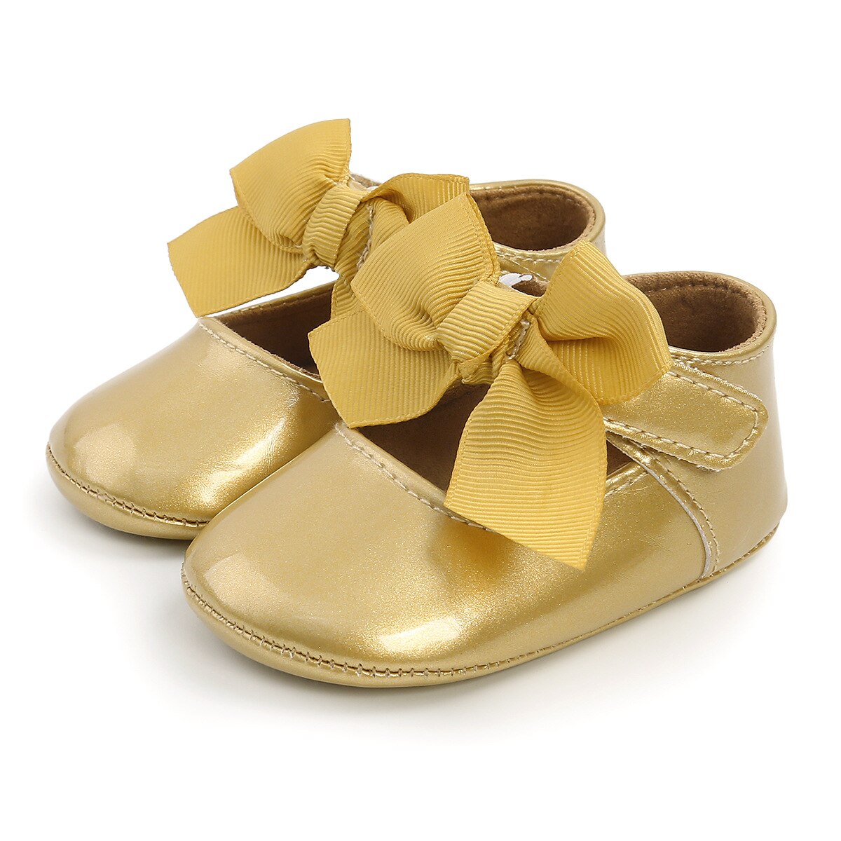 Heldere Leer Boog Baby Schoenen Voor Meisjes Mocassin Peuters Soft Sole Antislip Princess Schoenen Infant Wandelen Schoen Eerste Wandelaars: Goud / 12cm(7-12months)