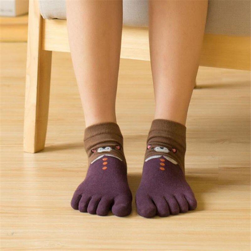 1 Paar Vrouwen Meisjes Zachte Cartoon Kat Sokken Vijf Vinger Tenen Katoen Herfst Winter Warme Sokken IK88