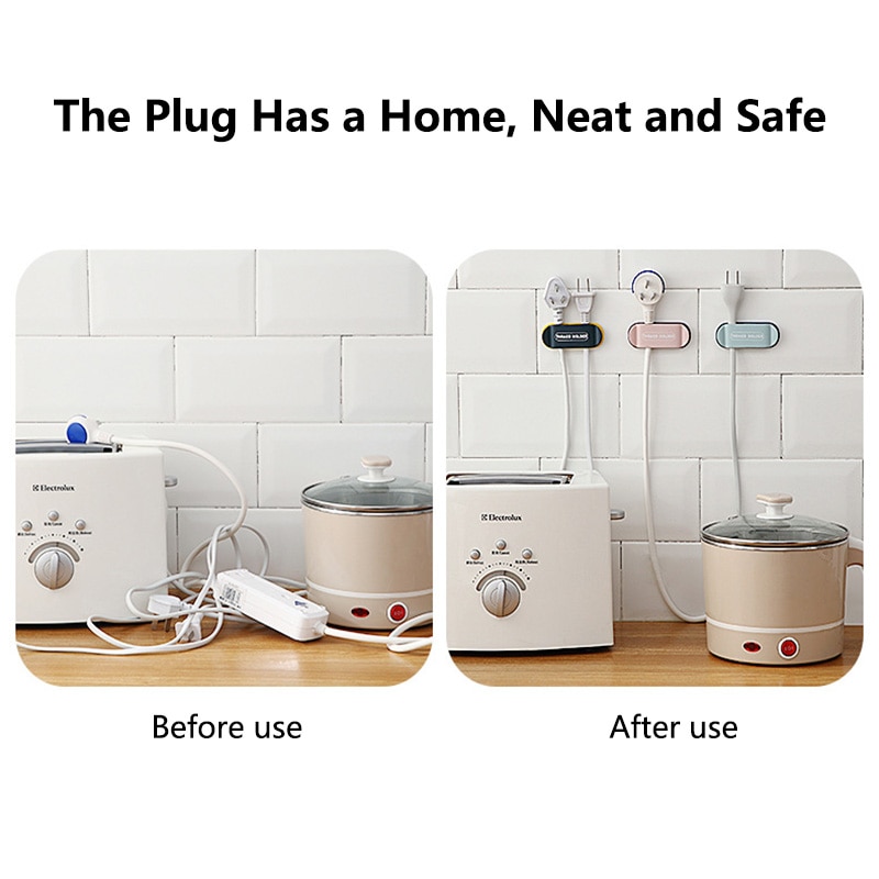 4Pcs Strong Adhesive Hook Power Plug Socket Hanger Holder Wall Mounted Punch-free Hooks Multi-function Home Cable Organizer