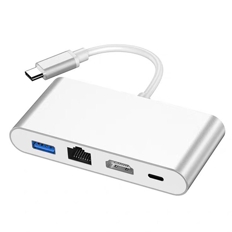 Usb C Hub 4 In 1 Type-C Docking Station Hdmi-Compatibel + USB3.0 + Pd + RJ45 usb C Splitter Voor Pc Laptop