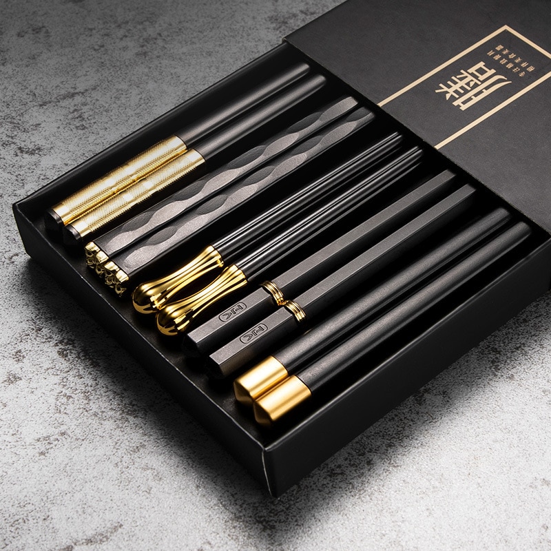5 Pairs Japanese Chinese Chopsticks Food Sushi Sticks Reusable Korean Chopsticks Set Metal Alloy Tableware cooking chopsticks