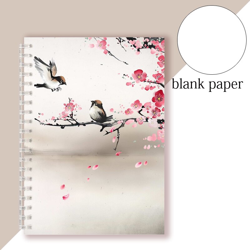 Chinoiserie-Cuaderno en espiral estilo chino para decoración, cuaderno con tapa de tinta de pájaro, árbol, paisaje Retro, Vintage: 3