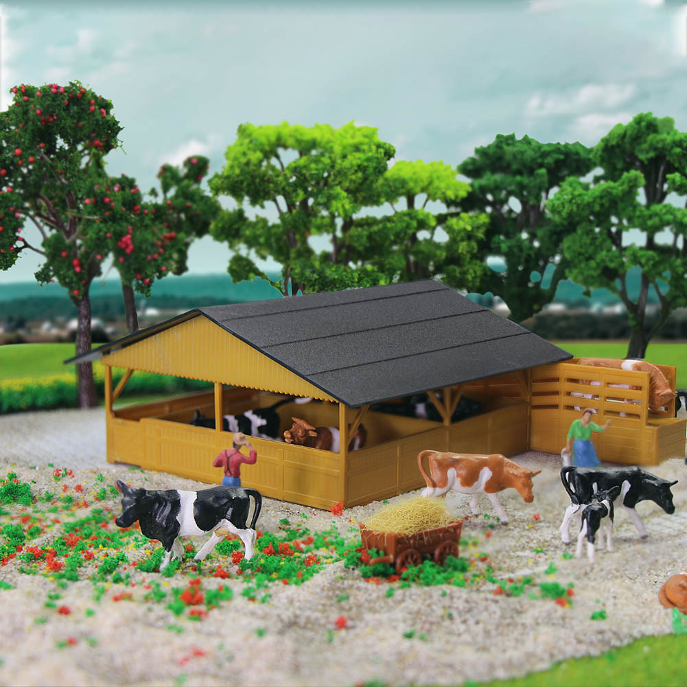 1pc HO Scale Livestock Horses Stable 1:87 Cattle Shed Yellow Buidling Kit for Farm Animals JZ8701Y