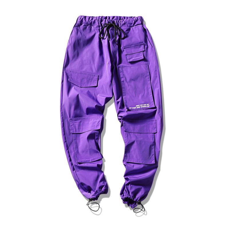 Menn streetwear last bukser kjeledress herre posete hofte hopp jogger bukser lommer harem bukser lilla joggebukser koreansk