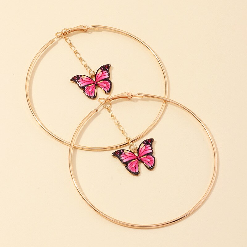 Mooie Dubbele Vlinder Oorbellen Europese Zomer Meisjes Multicolor Grote Ronde Cirkel Gold Hoop Oorbellen Sieraden Voor Vrouwen: 04