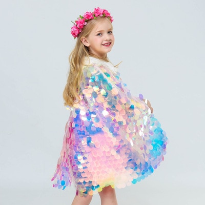 Piger prinsesse havfrue pailletter kappe blazere baby børn børns sjal fest cosplay jakke kappe