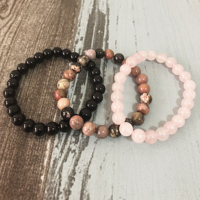 8mm Black Onyx Rhodonite Rose Quartzs Beaded Wrist Men Women Natural Stone bracelet sets Stackable Mala Bracelets