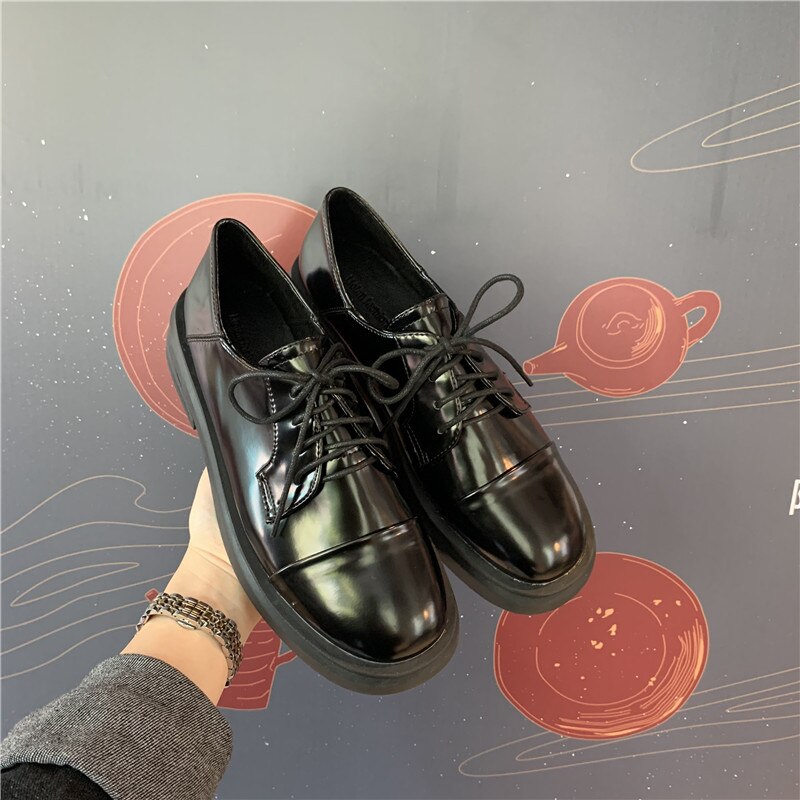 Zapatos de plataforma informales para mujer, zapatillas Oxford de estilo británico, de tacón bajo, nuevas de cuero