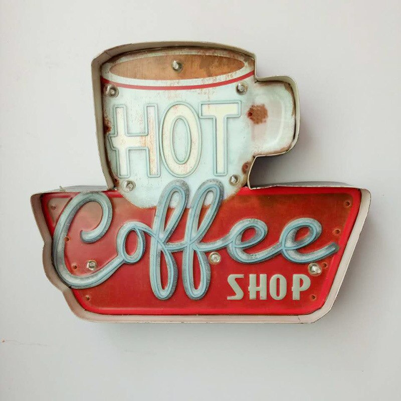 Kaffe førte skilte vintage cafe butik dekorativ neon lys hjem indretning metalplade til væg retro kaffe plak 35.5 x 5 x 29.5cm