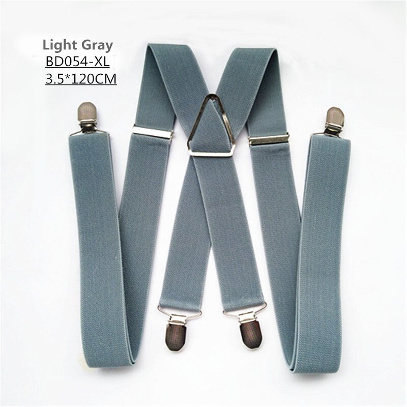 Vomint – bretelles unisexes de couleur unie pour hommes et femmes, grande taille XL, largeur 3.5, 4 Clips, bretelles réglables, élastiques: light grey-120cm