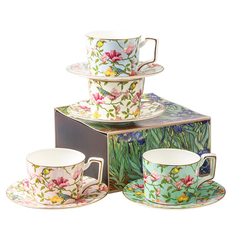 Europese Sea Wave Serie Fijne Bone China Goud Velg Keramische Mok In Cadeau Verpakking & Water Mok