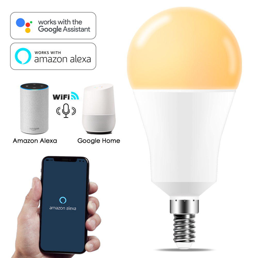 Dimbar 15w e14 wifi smart lyspære led lampe app betjene alexa google assistent stemmekontroll våkne smart lampe nattlys