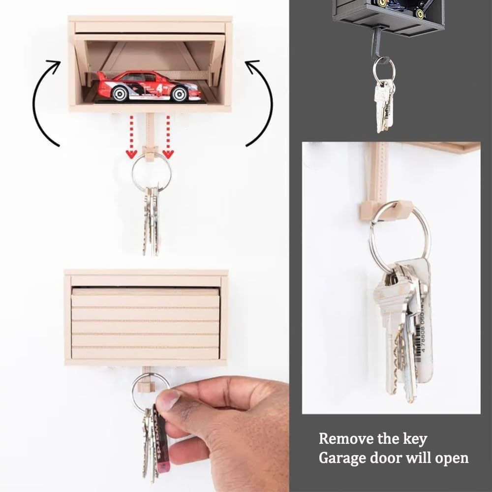 Car Garage Key Holder with Opening Door Wall Mount with Car Garage 3D Printed Key Organizer Easy to Install Versatile Key Hooks