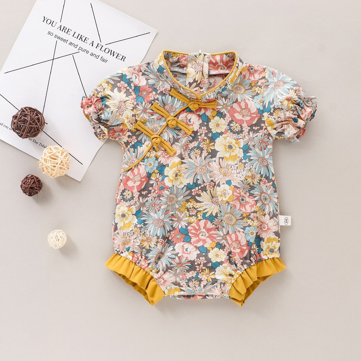 Baby Jumpsuit Zomer Baby Meisje Jongen Katoen Bodysuit Korte Mouwen Kleding Bloemen Zachte Set Chinese Stijl Romper Kinderen Kleding