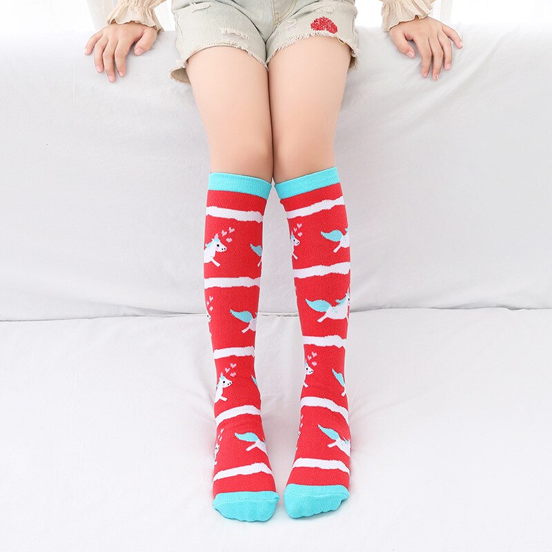 Chaussettes montantes en coton pour filles, chaussettes longues et douces, tricotées avec des motifs de dessin animé, pour enfants de 3 à 12 ans, printemps et automne: 04-03
