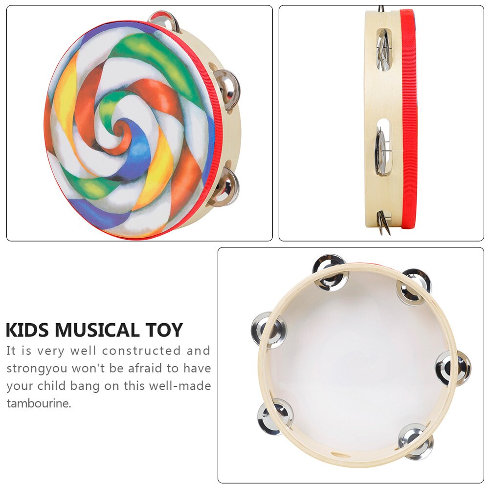 1pc Handheld Tamburin Lutscher Muster Trommel Glocke Percussion Instrument