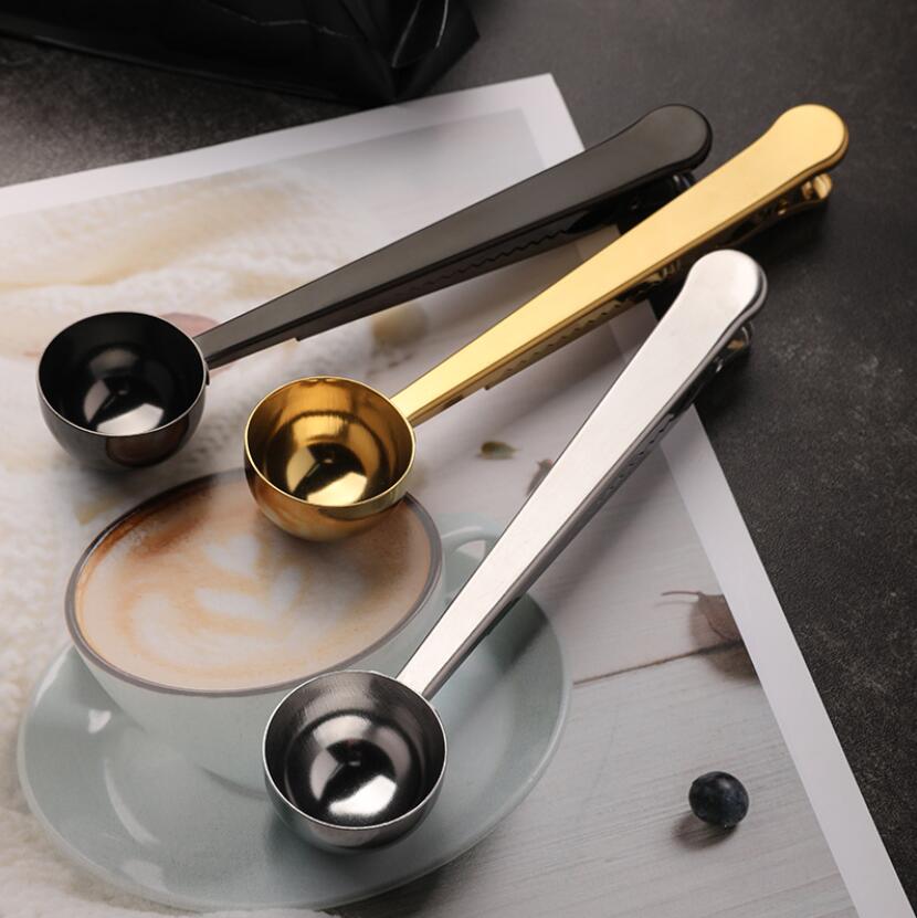 Twee-In-een Rvs Koffielepel Afdichting Clip Keuken Gouden Accessoires Ontvanger Cafe Expresso Cucharilla Decoratie
