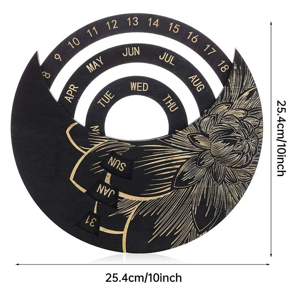 Wooden Calendar Round Perpetual Calendar Study Desk Calendar Handicraft Decoration Wooden Crafts Christmas Home Decor Xmas