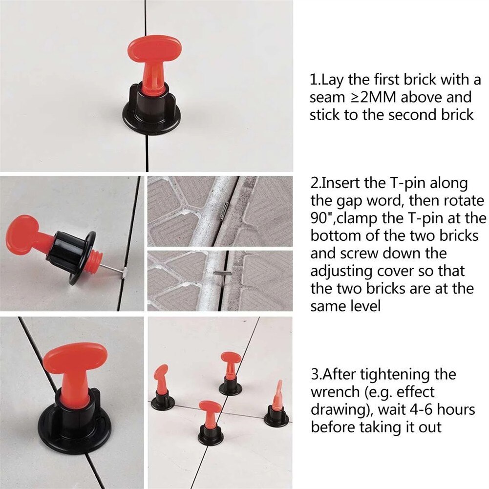 653* Reusable Tile Leveling System Wall Floor Tile Leveler Spacers With Wrench Tile Laying Anti Lippage Construction Tool
