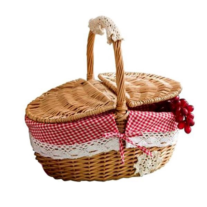Wicker Willow Woven Picnic Basket with Lid and Handle Camping Picnic Shopping Food Fruit Picnic Basket