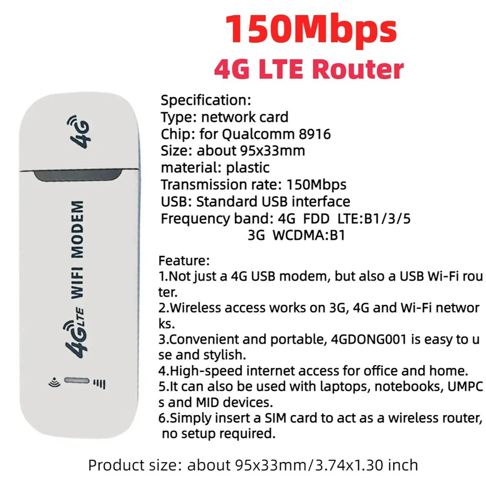 4G LTE USB Modem Dongle - 150Mbps WiFi Hotspot Router - Mobilt SIM Kort Netværkskort: Guld
