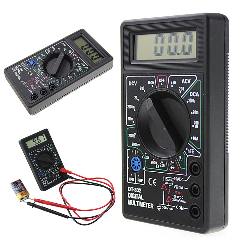 DT832 Digital Multimeter LCD DC AC Voltmeter Ammeter Ohm Tester