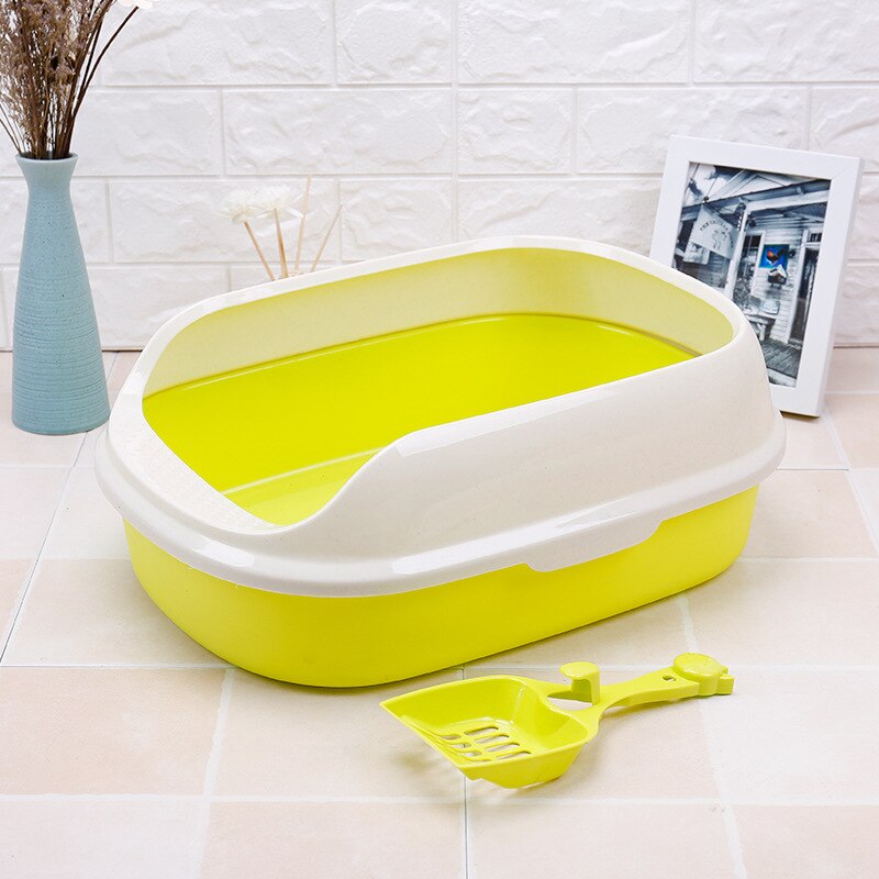 Kattentoilet voor huisdieren, halfopen, hoge omheining, afneembare kattenbak, kattentoilet, hondenbak, schoonmaakschep, plastic zandbak, benodigdheden: Geel / 41 28.5 17cm