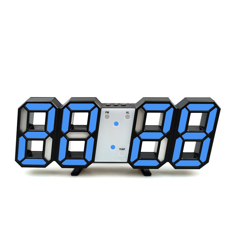 5V USB Power 3D Digital LED Desk Clock Brightness Adjustable Temperature Wall Horloge Table Clock for Bedroom Office Decoration: Black Shell Blue