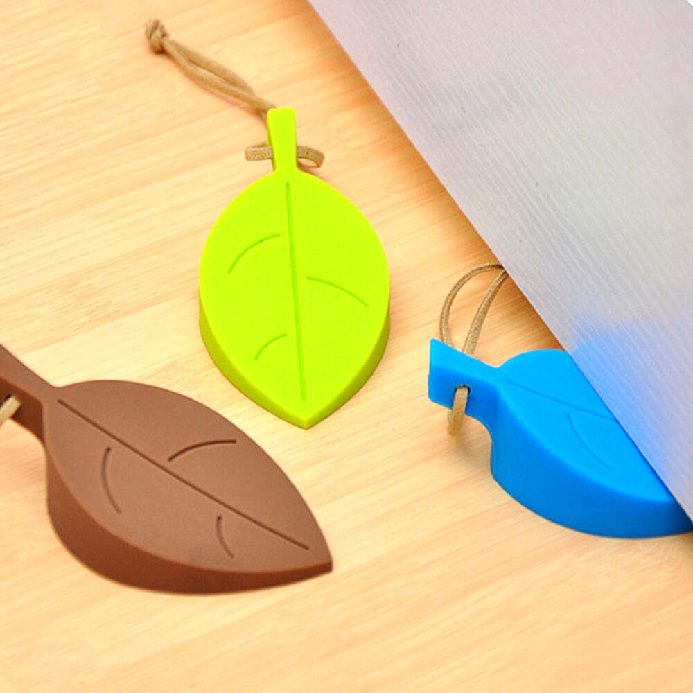 Leaf Style tope de protección de puerta de silicona, Protector de dedos de cuña, lindo dibujos animados silicona Flexible puerta ventana topes con cordón