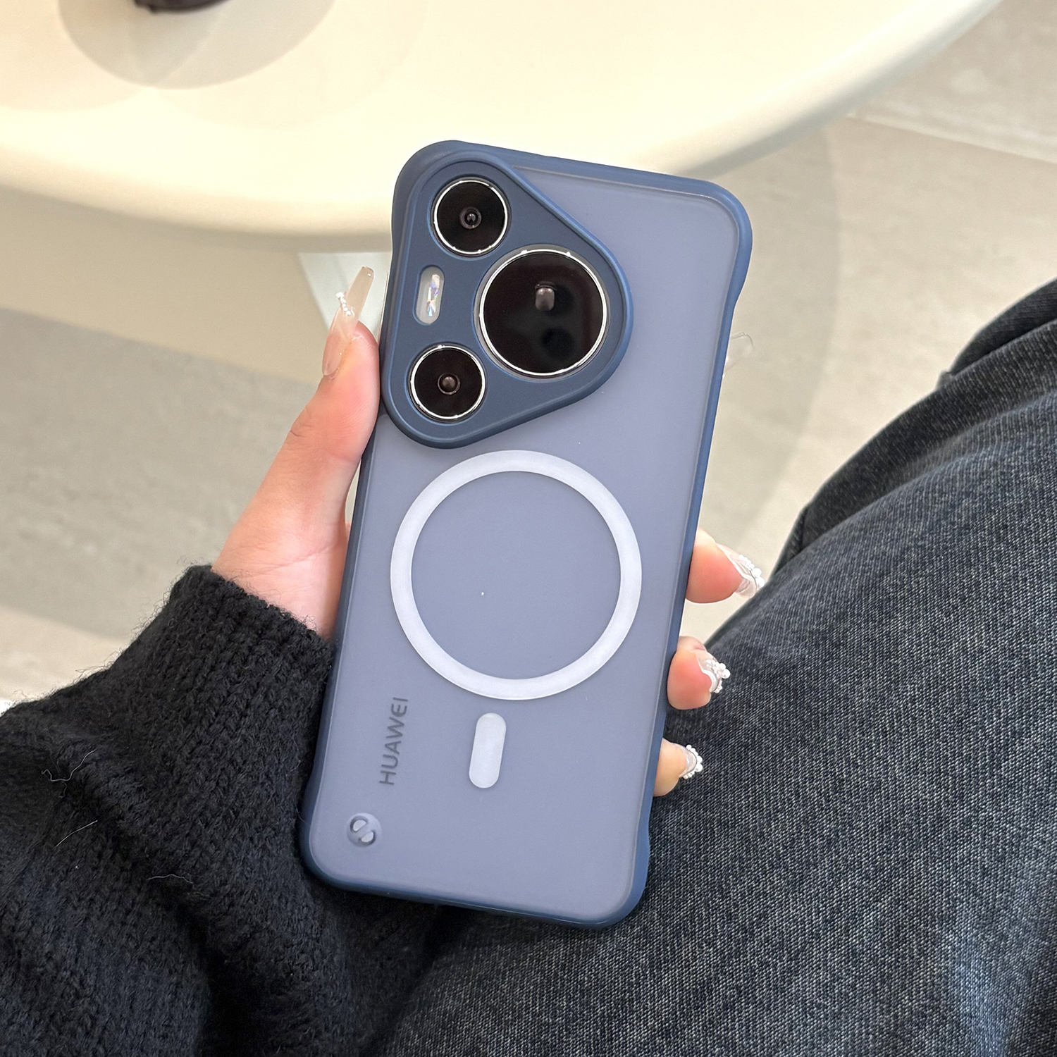 För magsafe ultratunt ramlöst magnetiskt skal för huawei mate 70 60 p70 p60 nova 13 honor 300 200 pro kylande matt hårt skal: Kolfiber / Mörkgrå