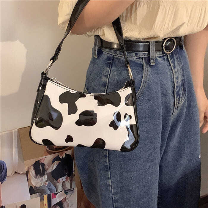 Retro ku mønster dame baguette håndvesker lær dame liten armpose kvinnelig daglig alle match skuldervesker clutch