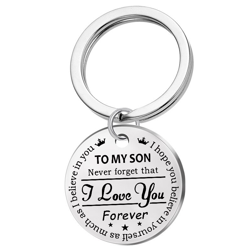 Trendy Stainless Steel Keychain Engraved To My Son Daughter forever Love Mom Keyring Key Chains Charm Love Pendant Jewelry: round to my son