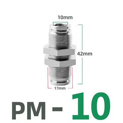 304 stainless steel pneumatic connector PM partition metal quick plug connector 4 6 8 10 12 16mm trachea connector: PM-10