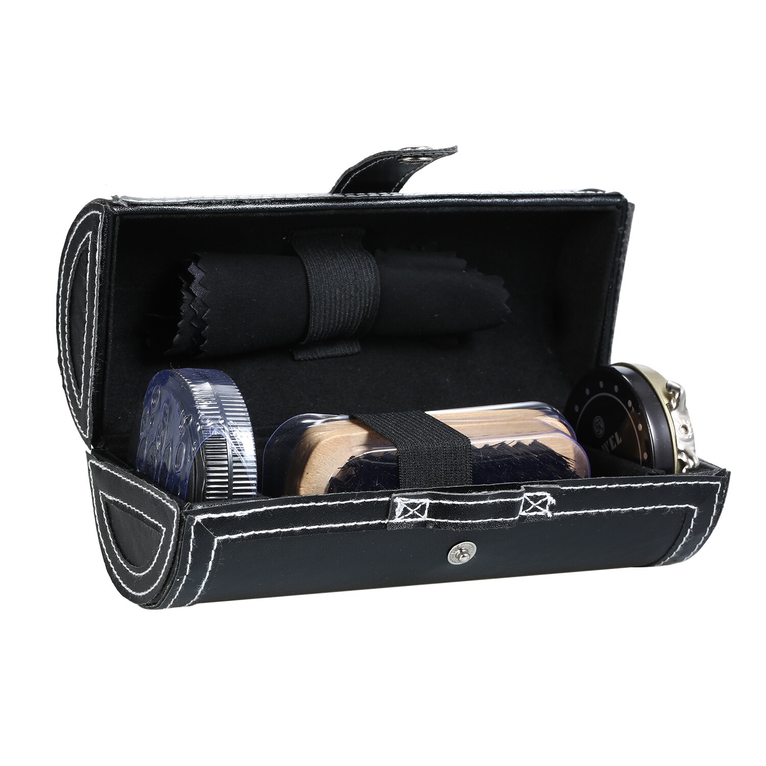 6Pcs Shoe Polish Care Kit Leather Shoe Shine Set Shoe Brushes Compact Shoes Care Cleaning Kit with PU Leather Case