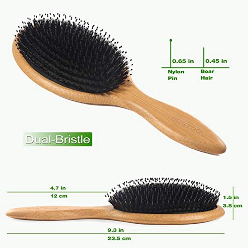 Hair Brush Boar Bristle Hair Brush with Nylon Pins Bamboo Paddle Detangler Brush Detangling Adding Shine Brushes Daily Use for C