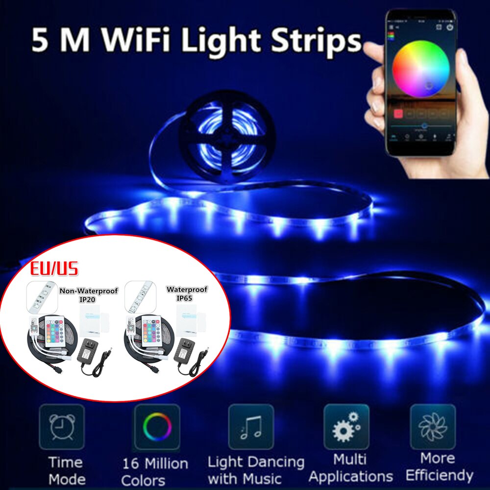 5m rgb 300 led slimme thuis wifi strip licht app-bediening waterdichte lamp voor alexa led-lichtstrip met wifi-controller lichtstrip